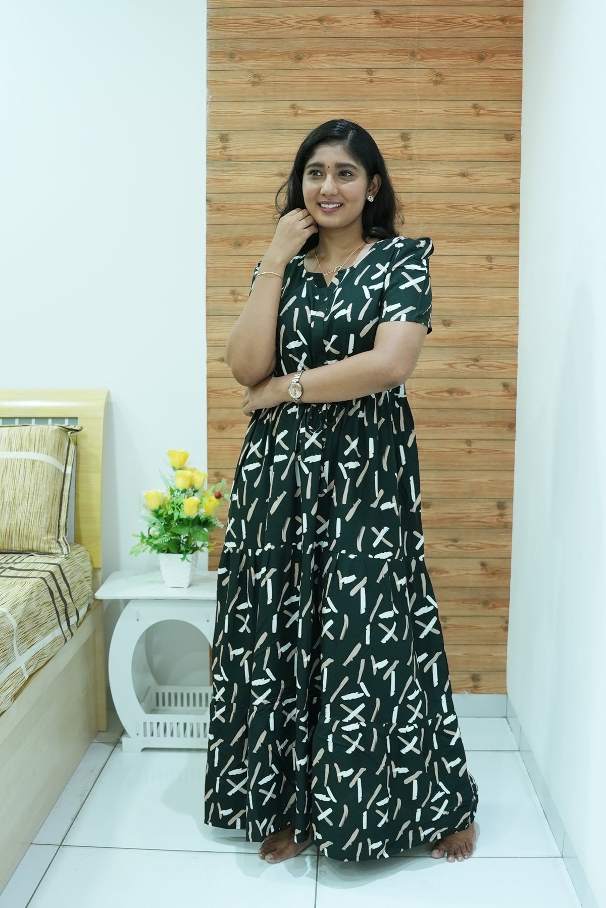 Stylish Arrivals Rayon Gathering Frock Model Night Gown's | Front Adjustable Gathering Style Rope Rope | Puff Sleeve | Trending Collection's for Stylish Women's (GFK)