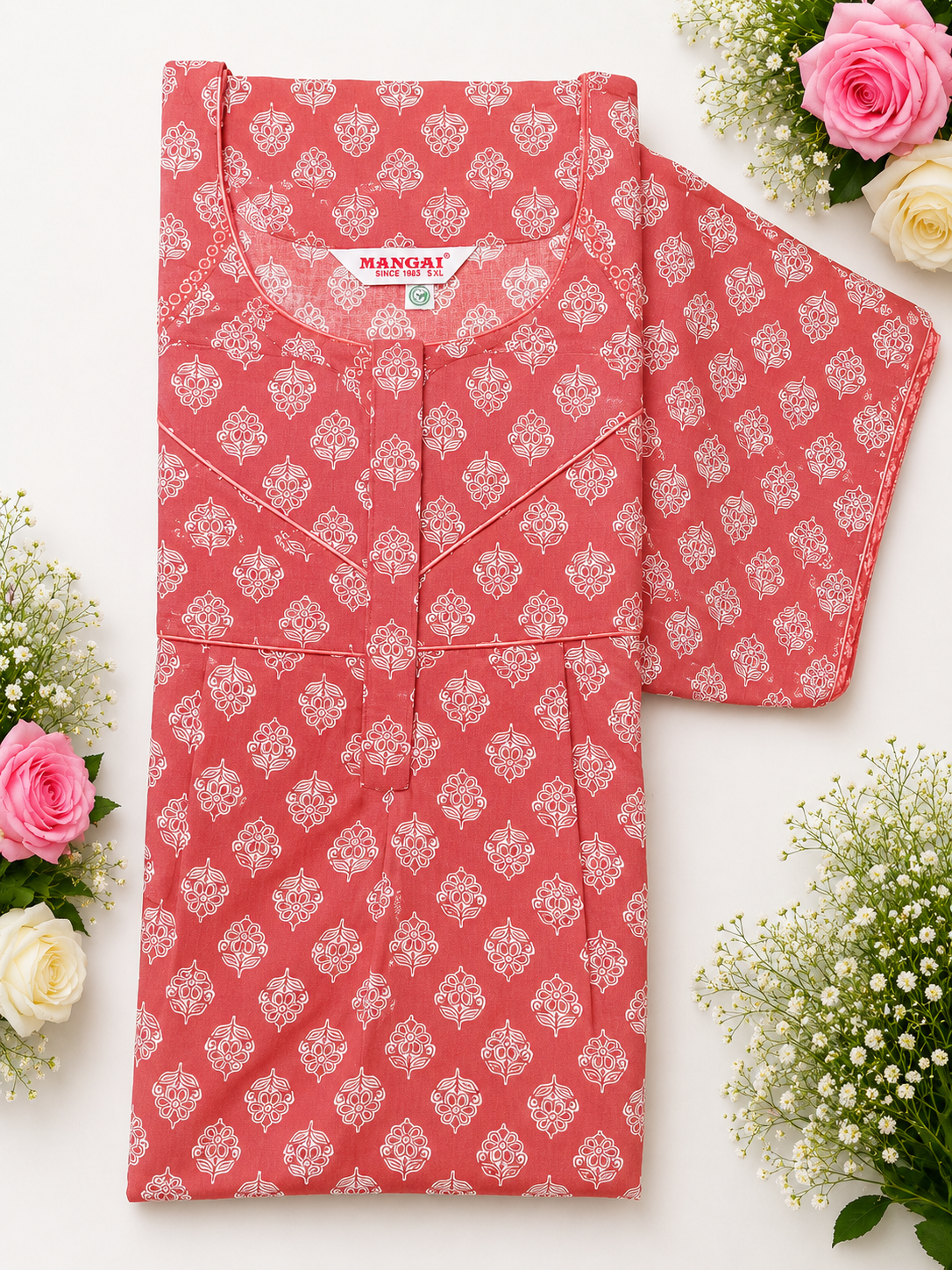 MANGAI Cotton Printed Pleated Model Half Sleeve 5XL Size Nighties for Stylish Women's (5PZ)