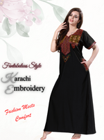 MANGAI Premium KARACHI Embroidery Nighties | Beautiful Embroidery Design's | Branded Quality | Half Sleeve | Regular Model | Stylish Nightdress for Women (KEM)