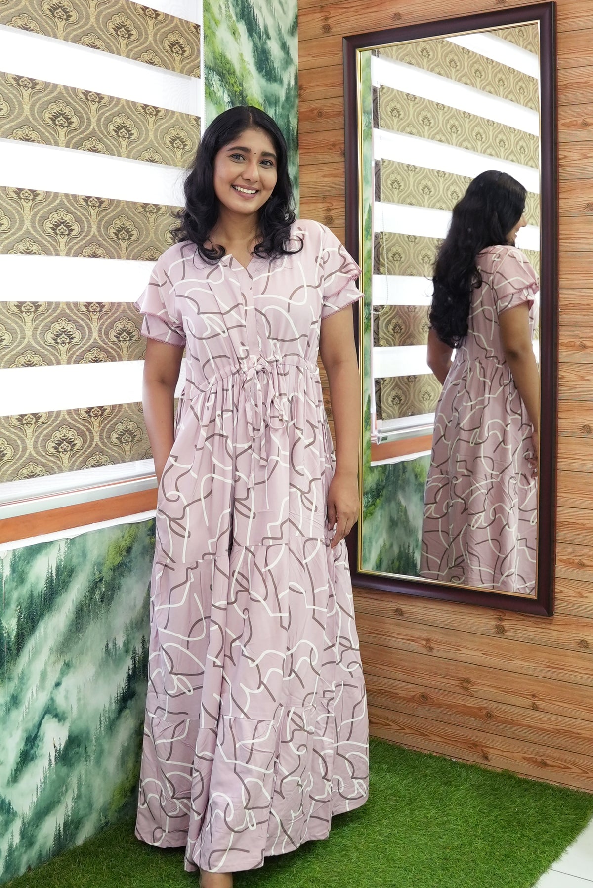 Stylish Arrivals Rayon Gathering Frock Model Night Gown's | Front Adjustable Gathering Style Rope Rope | Double Layer Sleeve | Trending Collection's for Stylish Women's (GFK)