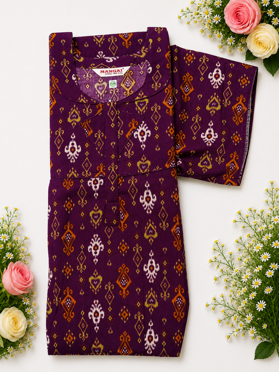 MANGAI Cotton Printed Pleated Model Half Sleeve 4XL Size Nighties Trendy Collection's(4PZ)