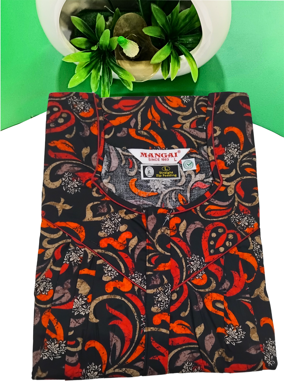 MANGAI Cotton Straight Zip Feeding Nighty |Post Pregnancy | Comfort and Style | Pleated Model | Soft Cotton Feeding Nighties (STF)