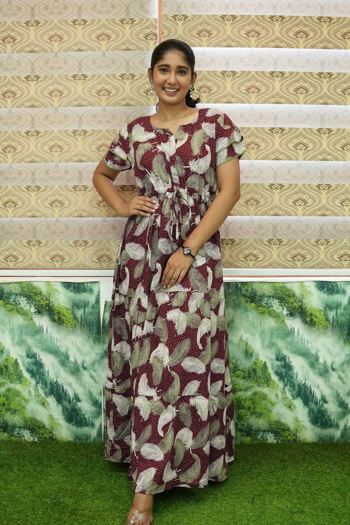 Stylish Arrivals Rayon Gathering Frock Model Night Gown's | Front Adjustable Gathering Style Rope Rope | Double Layer Sleeve | Trending Collection's for Stylish Women's (GFK)