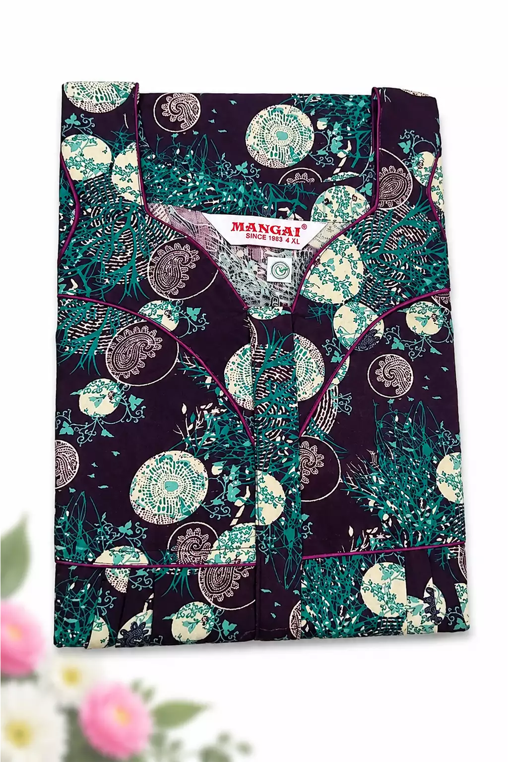 MANGAI Premium Cotton Printed Pleated Model Half Sleeve 4XL Size Nighties (4PZ)