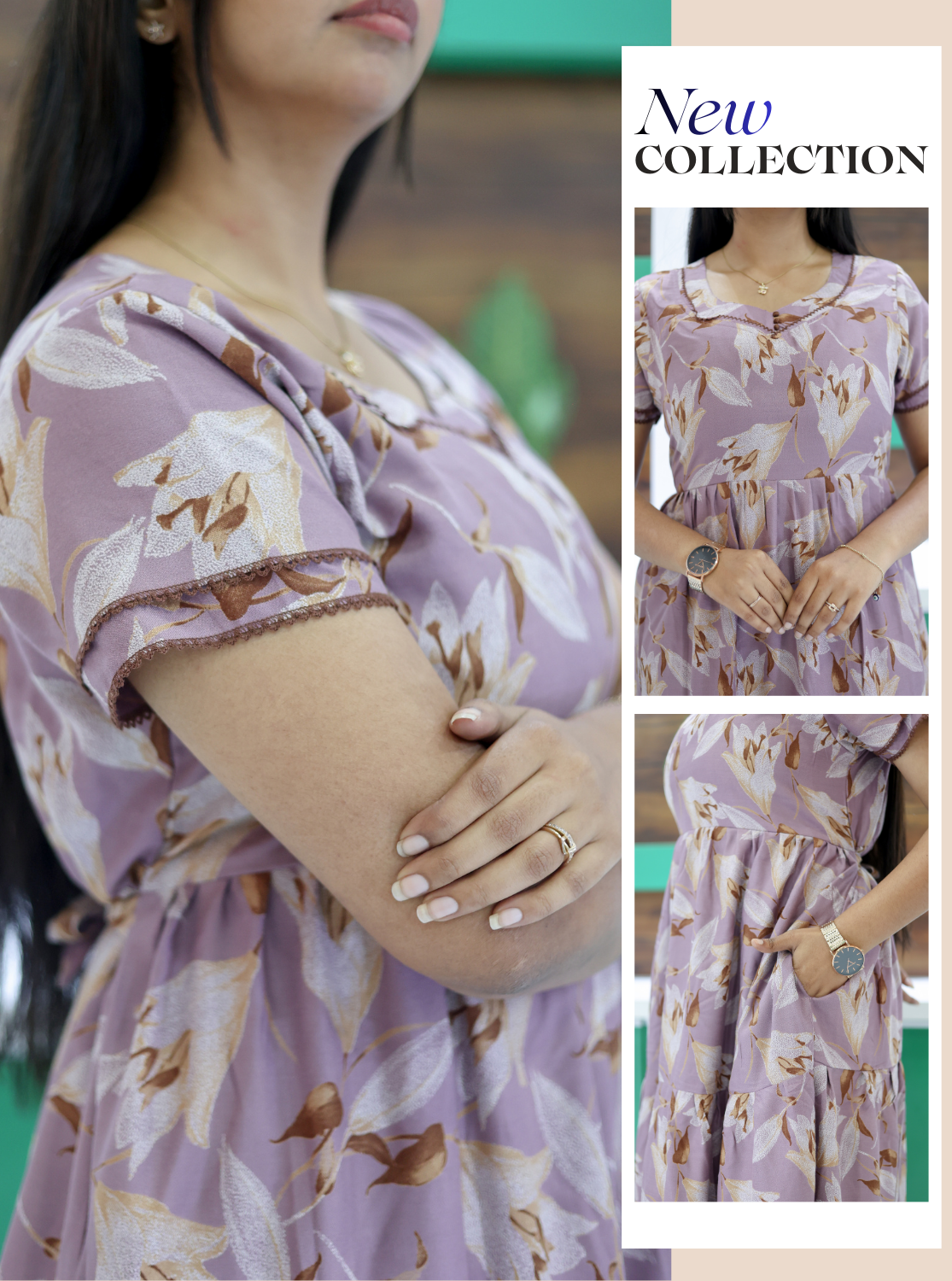 MANGAI New Alpine 3 Layer Frock for Women | Stylish Double Layer Sleeve Nighty with Fancy Neck | Back Tie Rope & Side Pocket | Flared Bottom Full Length Modern Nightwear (AFK)