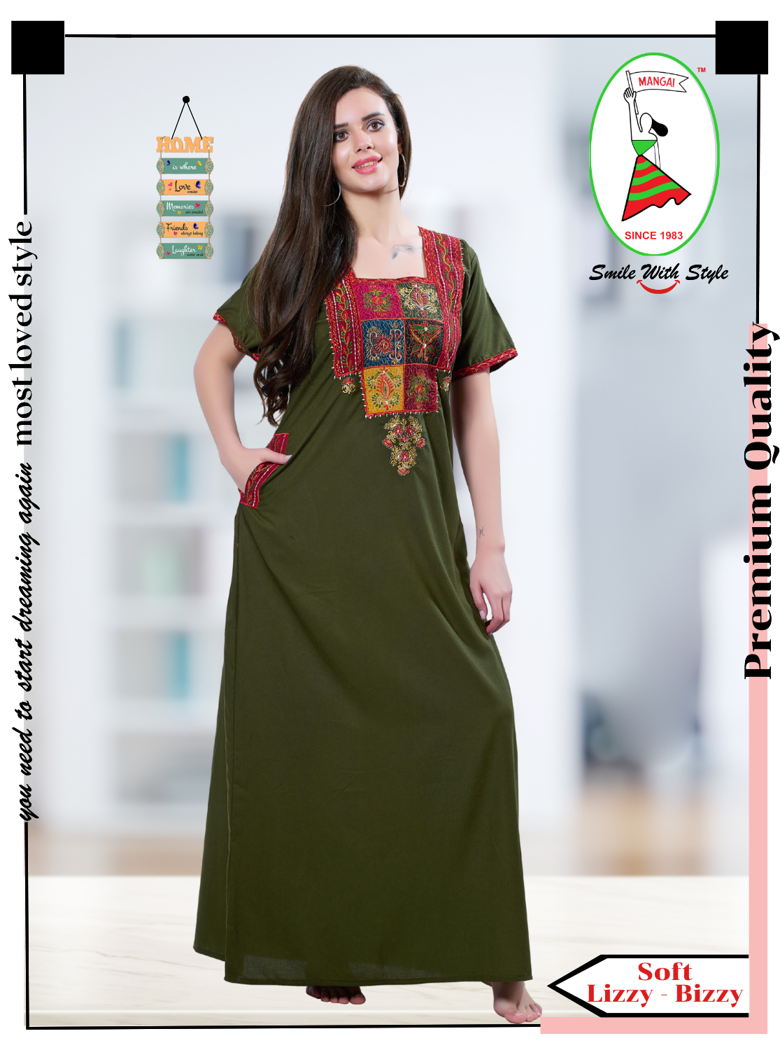 MANGAI Premium KARACHI Embroidery Nighties | Beautiful Embroidery Design's | Branded Quality | Half Sleeve | Regular Model | Stylish Nightdress for Women (KEM)