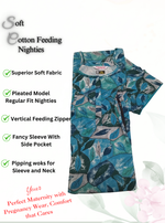 MANGAI Cotton Straight Zip Feeding Nighty |Post Pregnancy | Comfort and Style | Pleated Model | Soft Cotton Feeding Nighties (STF)