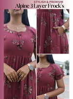 MANGAI New Alpine 3 Layer Frock for Women | Stylish Double Layer Sleeve Nighty with Fancy Neck | Back Tie Rope & Side Pocket | Flared Bottom Full Length Modern Nightwear (AFK)