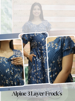 MANGAI New Alpine 3 Layer Frock for Women | Stylish Double Layer Sleeve Nighty with Fancy Neck | Back Tie Rope & Side Pocket | Flared Bottom Full Length Modern Nightwear (AFK)