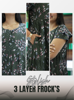 MANGAI New Alpine 3 Layer Frock for Women | Stylish Double Layer Sleeve Nighty with Fancy Neck | Back Tie Rope & Side Pocket | Flared Bottom Full Length Modern Nightwear (AFK)