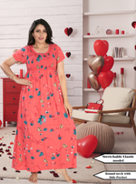 MANGAI Premium RAYON Smocking Nighty | Beautiful Pleated Design | Side Pocket | Stylish Nighty for Trendy Women's | Your Perfect Nightwear Collection's (RYS)