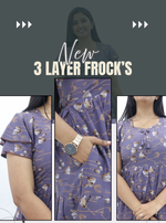 MANGAI New Alpine 3 Layer Frock for Women | Stylish Double Layer Sleeve Nighty with Fancy Neck | Back Tie Rope & Side Pocket | Flared Bottom Full Length Modern Nightwear (AFK)