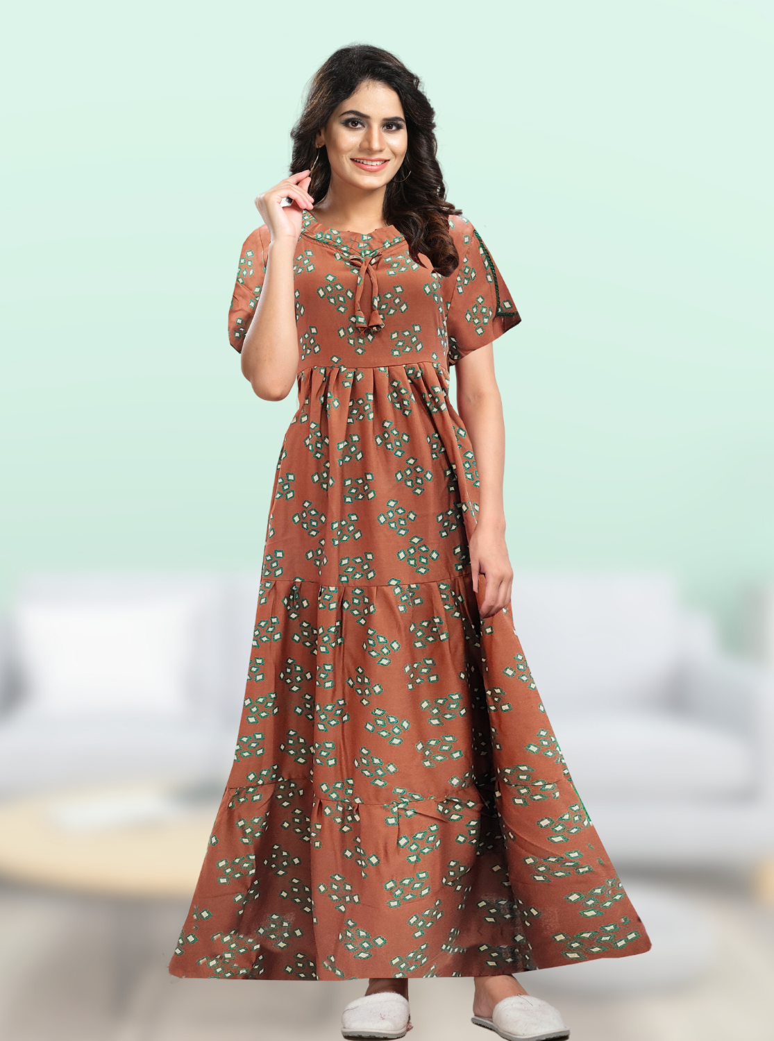 Fresh Arrivals MANGAI Alpine FULL FROCK Model Nighties Beautiful Stylish Frock Style Stylish Fancy Sleeves Side Pocket Perfect Nightwear