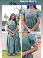 MANGAI New Alpine 3 Layer Frock for Women | Stylish Double Layer Sleeve Nighty with Fancy Neck | Back Tie Rope & Side Pocket | Flared Bottom Full Length Modern Nightwear (AFK)