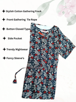 Cotton Gathering Frock for Summer Arrivals | Side Pocket | Button Closed | Elegant Casual Night Wear for Trendy Women's (FKC)