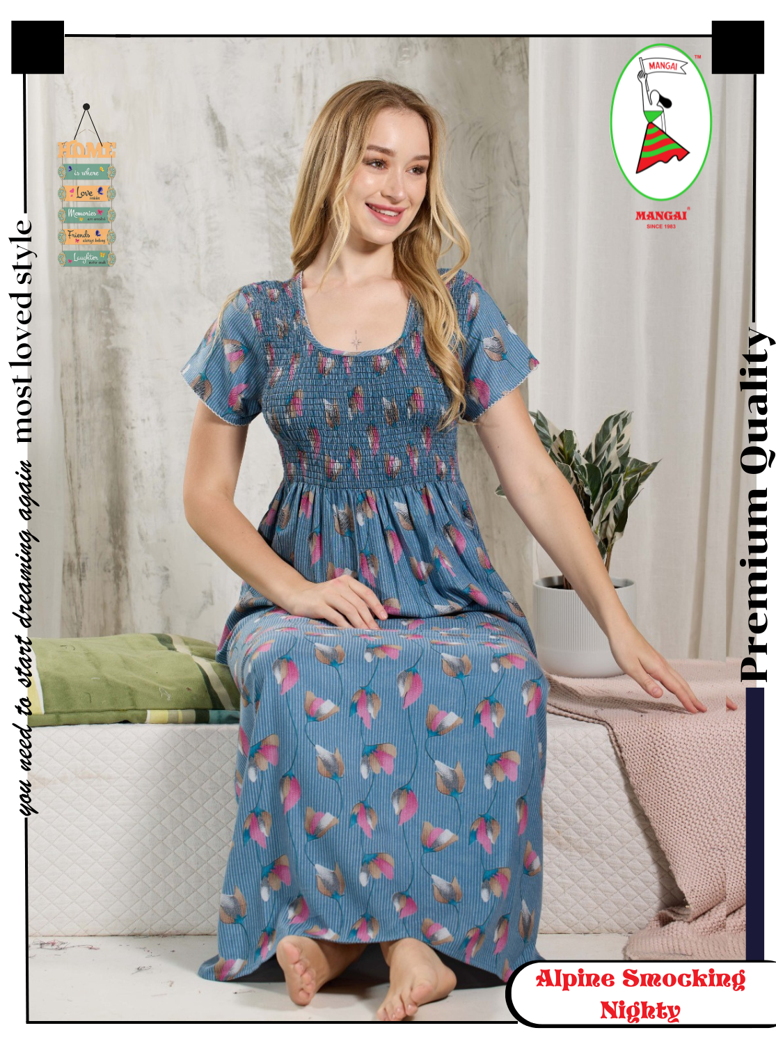 ALPINE Smocking Nighty | Beautiful Pleated Design | Side Pocket | Stylish Nighty for Trendy Women's | Your Perfect Nightwear Collection's (ALS)