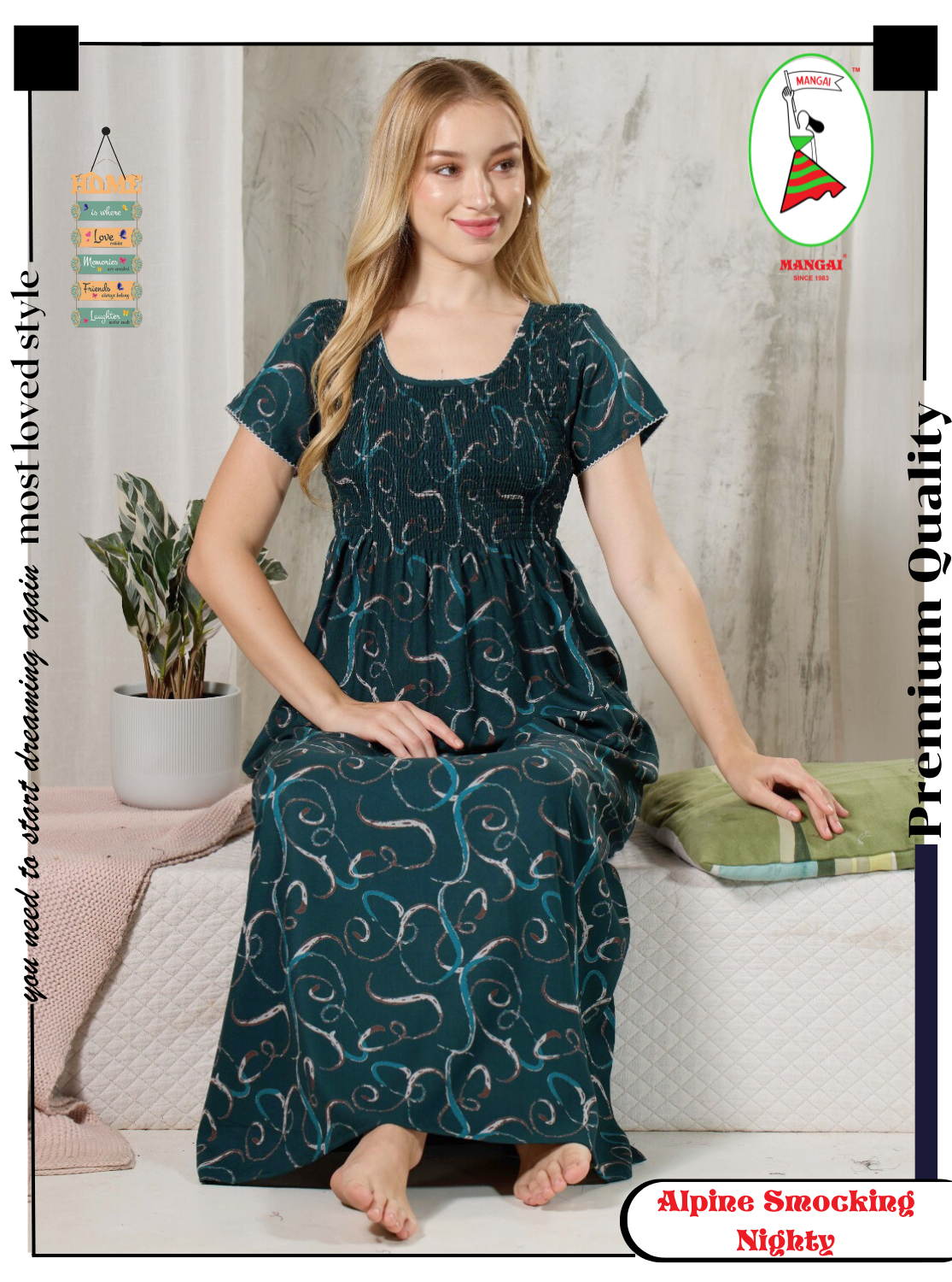 ALPINE Smocking Nighty | Beautiful Pleated Design | Side Pocket | Stylish Nighty for Trendy Women's | Your Perfect Nightwear Collection's (ALS)