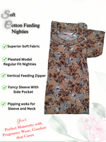 MANGAI Cotton Straight Zip Feeding Nighty |Post Pregnancy | Comfort and Style | Pleated Model | Soft Cotton Feeding Nighties (STF)