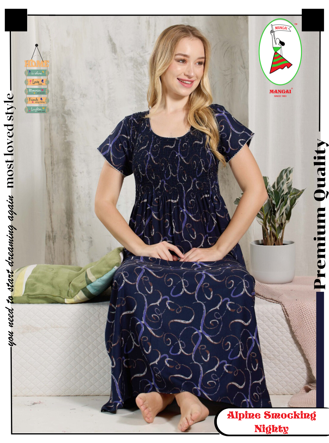 ALPINE Smocking Nighty | Beautiful Pleated Design | Side Pocket | Stylish Nighty for Trendy Women's | Your Perfect Nightwear Collection's (ALS)