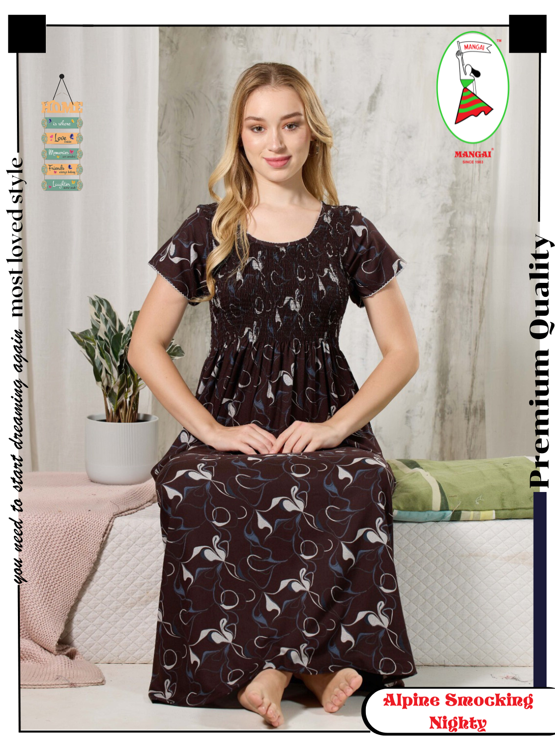 ALPINE Smocking Nighty | Beautiful Pleated Design | Side Pocket | Stylish Nighty for Trendy Women's | Your Perfect Nightwear Collection's (ALS)