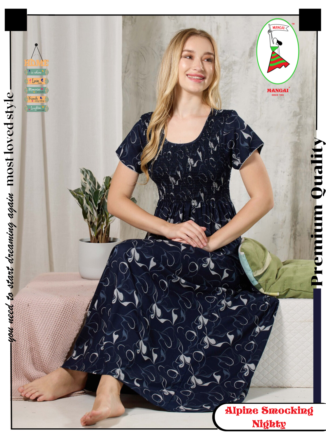 ALPINE Smocking Nighty | Beautiful Pleated Design | Side Pocket | Stylish Nighty for Trendy Women's | Your Perfect Nightwear Collection's (ALS)