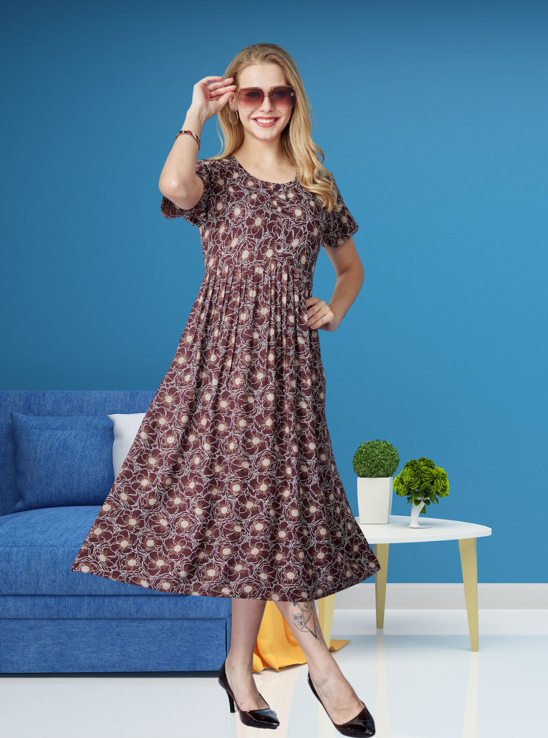 Rayon Gathering Frock Model Night Gown
