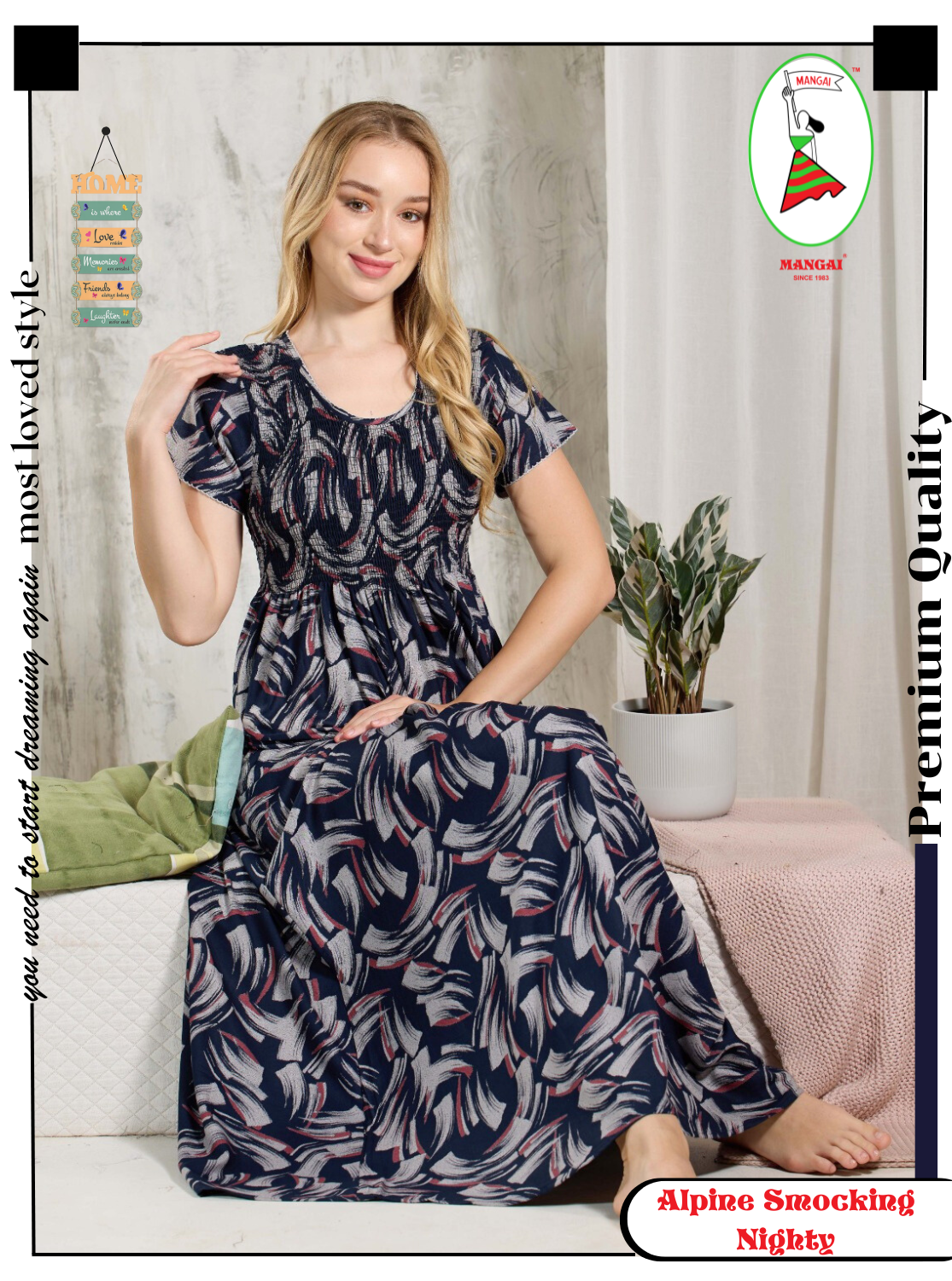 ALPINE Smocking Nighty | Beautiful Pleated Design | Side Pocket | Stylish Nighty for Trendy Women's | Your Perfect Nightwear Collection's (ALS)