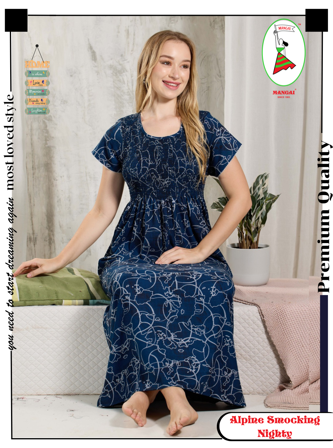 ALPINE Smocking Nighty | Beautiful Pleated Design | Side Pocket | Stylish Nighty for Trendy Women's | Your Perfect Nightwear Collection's (ALS)