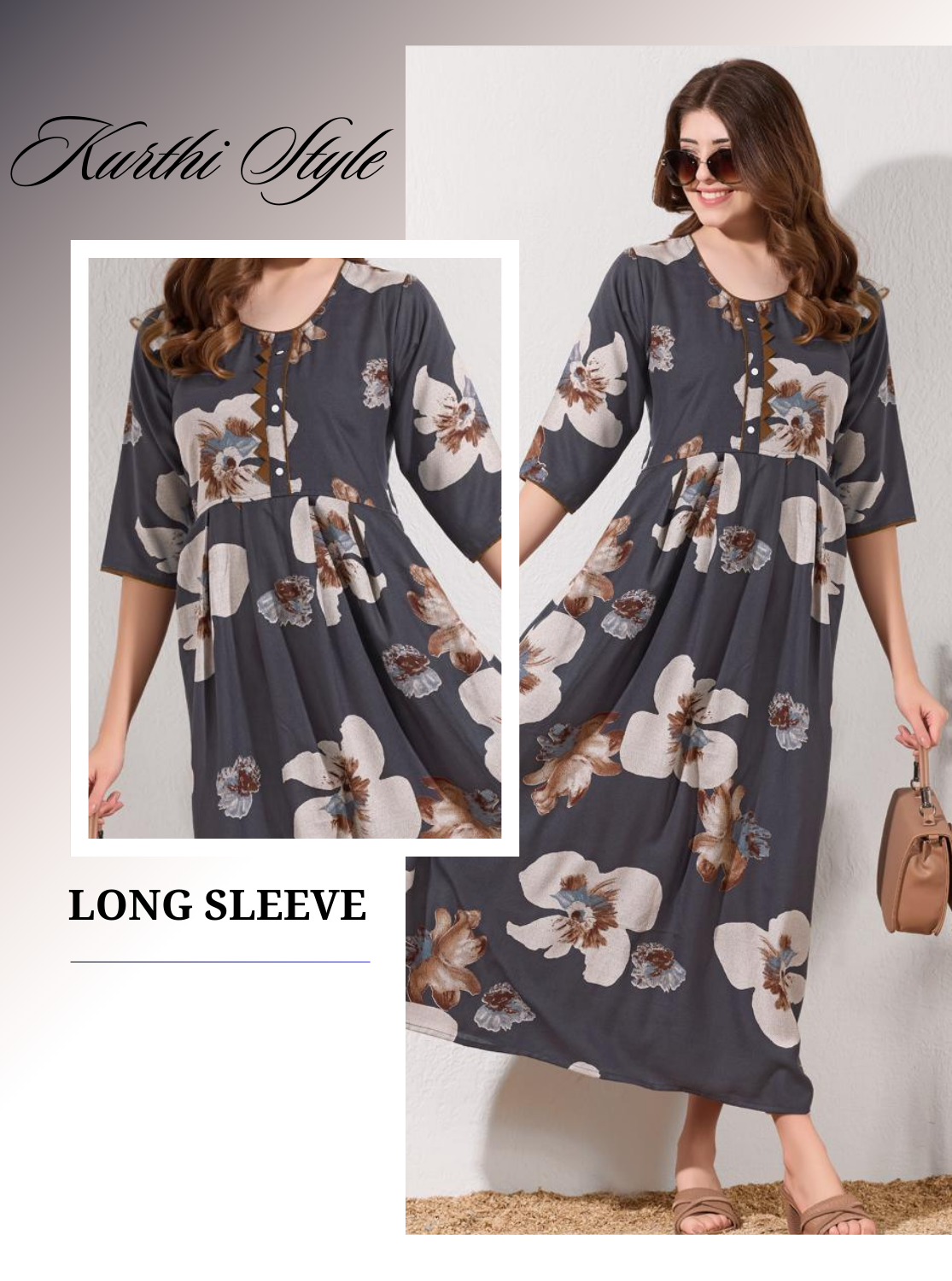 Alpine KURTI Style | Beautiful Stylish KURTI Model | Long 3/4 Sleeve & Side Pocket | Fresh Collection's for Stylish Women's (AK-3/4)