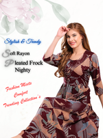 Latest Arrivals ONLY MINE Premium Rayon FROCK Model Pleated Nighties - Style 3/4 Length Sleeve | Soft & Smooth Cloths | Stylish Look | Perfect Nightdress for Trendy Women's (RCP)