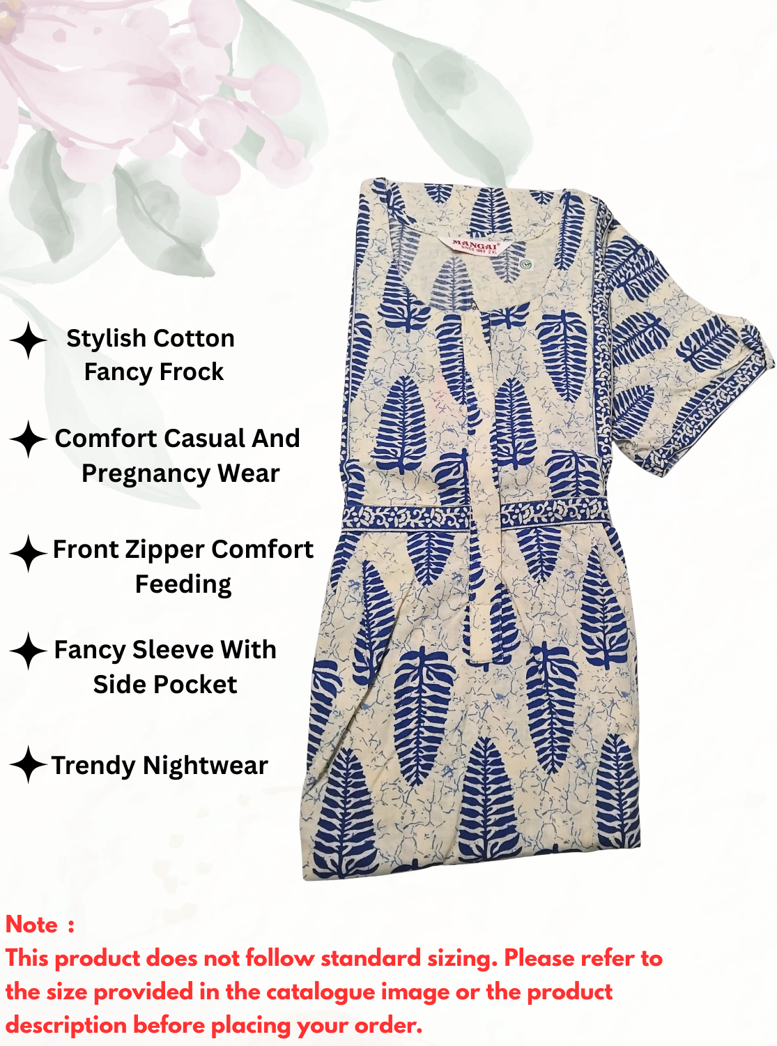 MANGAI Premium Casual Wear Cotton FROCK Model Nighties | Stylish Pleated Frock Style | Multipurpose Nighties | Casual & Pregnancy Wear | Pleated Model | Stylish Nighties for Stylish Women (PWC)
