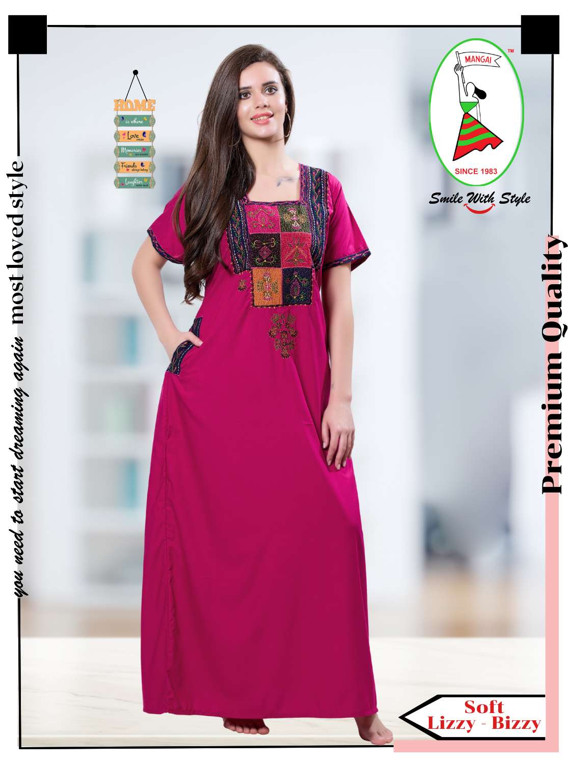 MANGAI Premium KARACHI Embroidery Nighties | Beautiful Embroidery Design's | Branded Quality | Half Sleeve | Regular Model | Stylish Nightdress for Women (KEM)