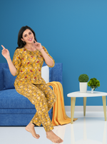 MANGAI Premium Cotton Printed Night Suits | Stylish Print's All Over | Top & Bottom Set | 3/4 Sleeve | Trendy Night Suits for Stylish Women's (CNS)