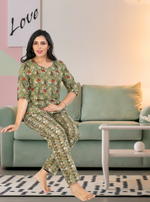 MANGAI Premium Cotton Printed Night Suits | Stylish Print's All Over | Top & Bottom Set | 3/4 Sleeve | Trendy Night Suits for Stylish Women's (CNS)