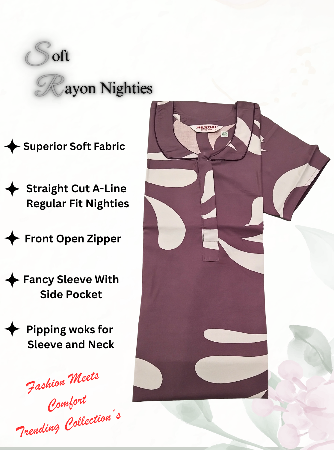 MANGAI Premium RAYON Printed Nighties- All Over Printed Stylish Nightwear for Stylish Women | Updated Design's (LDM)