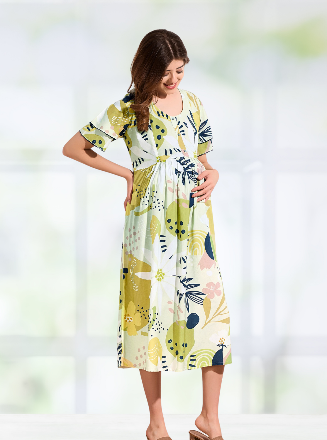 New Stylish Digital Printed Rayon Maternity MAXI Frock | Feeding Friendly Vertical Invisible Zipper's | Adjustable Back Tie Rope | Side Pocket with Fancy Sleeve's | Perfect Maternity Feeding MAXI Frock (DRM)