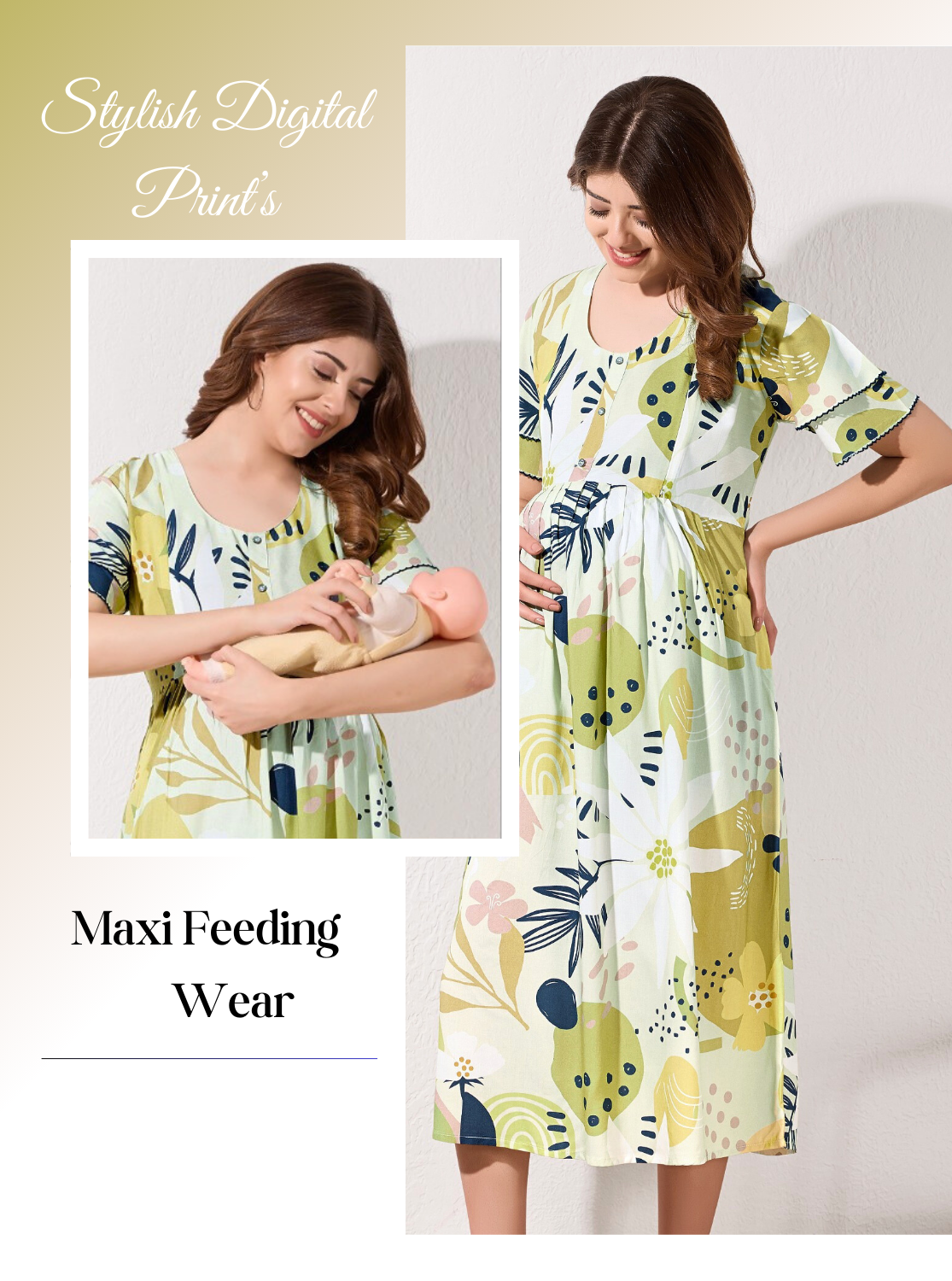 New Stylish Digital Printed Rayon Maternity MAXI Frock | Feeding Friendly Vertical Invisible Zipper's | Adjustable Back Tie Rope | Side Pocket with Fancy Sleeve's | Perfect Maternity Feeding MAXI Frock (DRM)