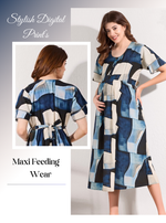 New Stylish Digital Printed Rayon Maternity MAXI Frock | Feeding Friendly Vertical Invisible Zipper's | Adjustable Back Tie Rope | Side Pocket with Fancy Sleeve's | Perfect Maternity Feeding MAXI Frock (DRM)