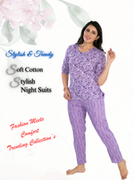 MANGAI Premium Cotton Printed Night Suits | Stylish Print's All Over | Top & Bottom Set | 3/4 Sleeve | Trendy Night Suits for Stylish Women's (CNS)