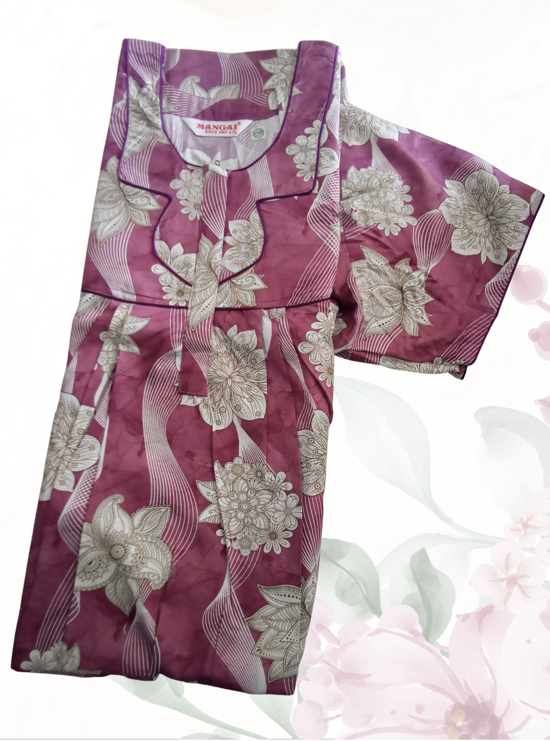 MANGAI Premium Cotton Printed Pleated Model Half Sleeve 4XL Size Nighties - Fancy Neck | With Side Pocket |Shrinkage Free Nighties | Trendy Collection's for Stylish Women's (4PZ)