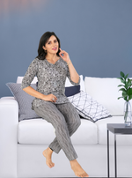 MANGAI Premium Cotton Printed Night Suits | Stylish Print's All Over | Top & Bottom Set | 3/4 Sleeve | Trendy Night Suits for Stylish Women's (CNS)