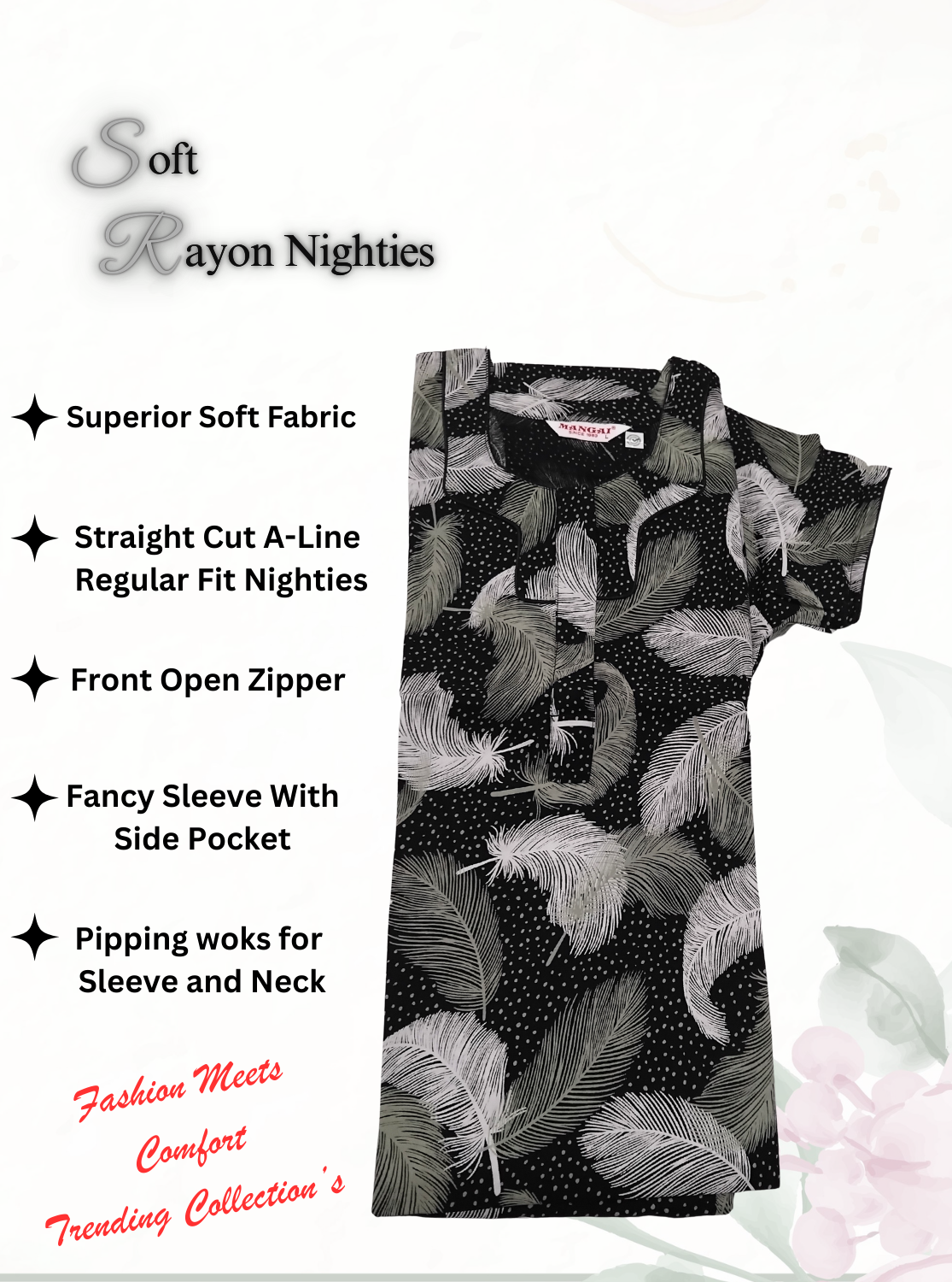 MANGAI Premium RAYON Printed Nighties- All Over Printed Stylish Nightwear for Stylish Women | Updated Design's (LDM)