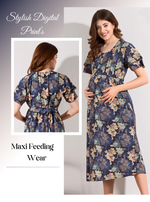 New Stylish Digital Printed Rayon Maternity MAXI Frock | Feeding Friendly Vertical Invisible Zipper's | Adjustable Back Tie Rope | Side Pocket with Fancy Sleeve's | Perfect Maternity Feeding MAXI Frock (DRM)