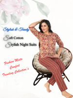 MANGAI Premium Cotton Printed Night Suits | Stylish Print's All Over | Top & Bottom Set | 3/4 Sleeve | Trendy Night Suits for Stylish Women's (CNS)