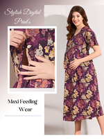 New Stylish Digital Printed Rayon Maternity MAXI Frock | Feeding Friendly Vertical Invisible Zipper's | Adjustable Back Tie Rope | Side Pocket with Fancy Sleeve's | Perfect Maternity Feeding MAXI Frock (DRM)