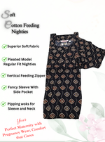MANGAI Cotton Straight Zip Feeding Nighty |Post Pregnancy | Comfort and Style | Pleated Model | Soft Cotton Feeding Nighties (STF)