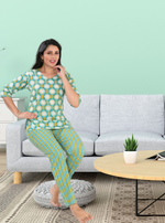 MANGAI Premium Cotton Printed Night Suits | Stylish Print's All Over | Top & Bottom Set | 3/4 Sleeve | Trendy Night Suits for Stylish Women's (CNS)