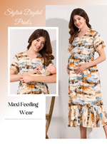 New Stylish Digital Printed Rayon Maternity MAXI Frock | Feeding Friendly Vertical Invisible Zipper's | Adjustable Back Tie Rope | Side Pocket with Fancy Sleeve's | Perfect Maternity Feeding MAXI Frock (DRM)