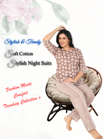 MANGAI Premium Cotton Printed Night Suits | Stylish Print's All Over | Top & Bottom Set | 3/4 Sleeve | Trendy Night Suits for Stylish Women's (CNS)