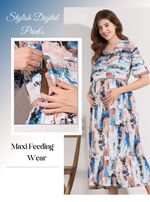 New Stylish Digital Printed Rayon Maternity MAXI Frock | Feeding Friendly Vertical Invisible Zipper's | Adjustable Back Tie Rope | Side Pocket with Fancy Sleeve's | Perfect Maternity Feeding MAXI Frock (DRM)